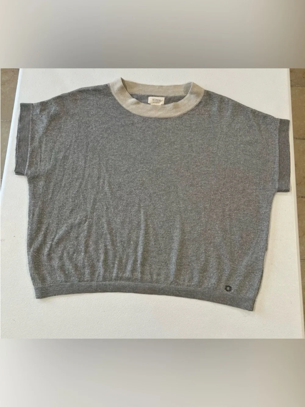 NUMPH Antropologie Amilia Blouse Metallic Weave Short Sleeve Small